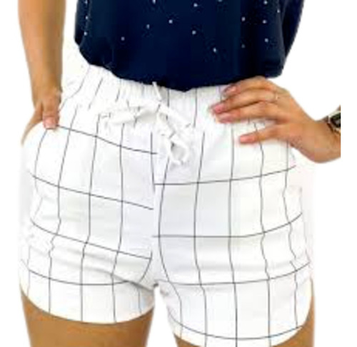 Imagem 1 de 4 de Kit 6 Shorts Xadres Bengaline Risca Giz Cordão Tendencia Mo