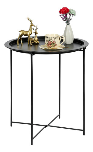 Gadnrm Metal Tray End Table, Round Accent Coffee Side Table.