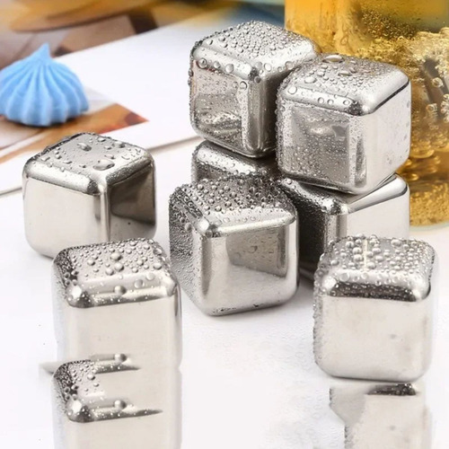 Kit 12 Cubos De Gelo Inox Pedras Reutilizáveis Bebida Drinks