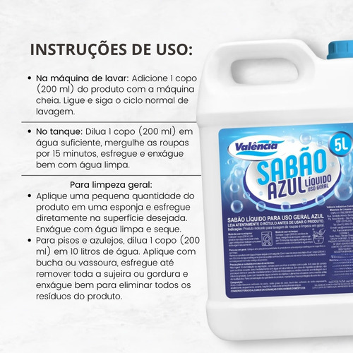 Lava Roupas Liquido Valência Azul 5 Litros Sabão Liquido