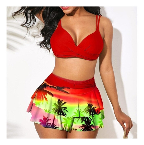 Conjunto De Bikini Femenino Con Estampado Verano Y Volantes