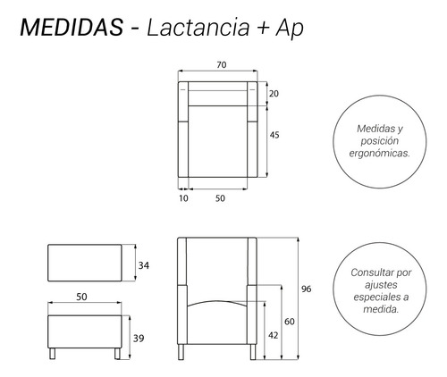 Sillón Amamantar Lactancia Con Otomano Personalizable Gris Claro Liso