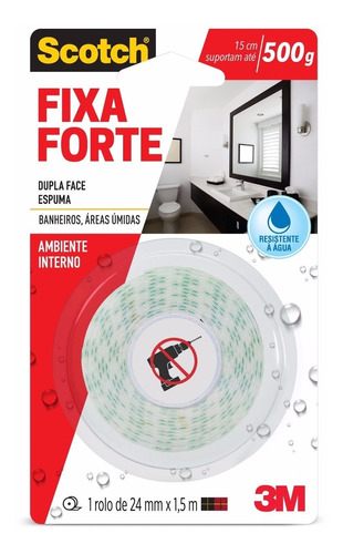 Fita Dupla Face Fixa Forte Scotch Banheiros 24mm X 1,0m - 3m