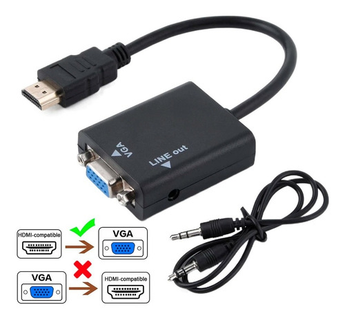 Cabo Adaptador Conversor Hdmi P Vga Transmite Áudio E Vídeo