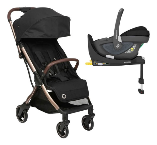 Carrinho Eva Black Champanhe Trio Base Isofix 360° Maxi Cosi