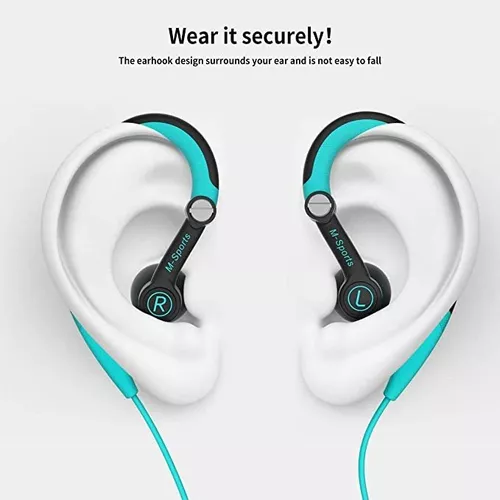 Auriculares deportivos con cable con ganchos para las orejas, a prueba de  sudor, para correr, correr, gimnasio, para iPhone, iPod, Samsung, color azul