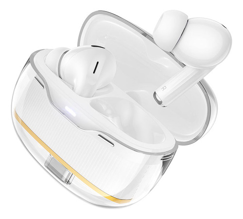 Fone de ouvido sem fio branco Hoco Ew54 Crystal Tws 24 horas