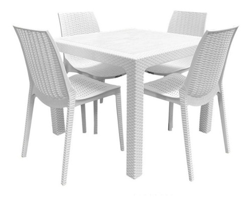 Juego De Jardin Rattan Mesa Alejo 70cm + 4 Sillas Harmony Ct