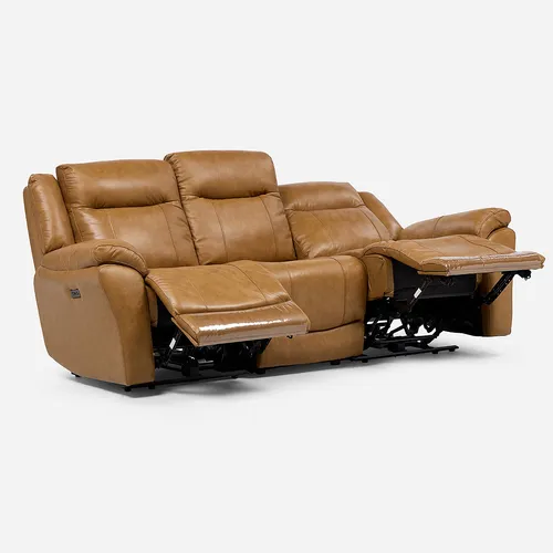 Sofá Reclinable Rimini 3 Cuerpos Eléctrico Cuero Whiskey