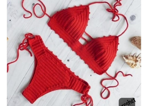 Vestido De Baño Bikini Tejido A Crochet 