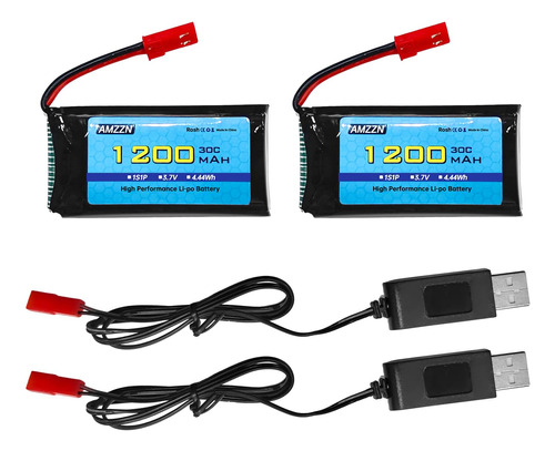 Amzzn Bateria Lipo De 3.7 V 1200 Mah 30c Con Cable De Carga