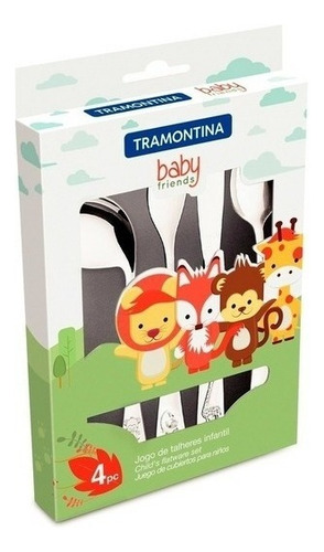 Juego De Cubiertos Infantil 4 Piezas Baby Friends Tramontina Color Acero Inoxidable