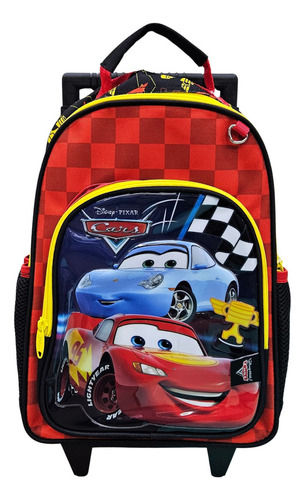 Mochila Escolar Cars Carros Com Rodinhas E Alça Infantil Cor Preto Desenho do tecido Estampado