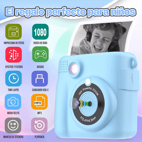 Cámara Instantánea Para Niños Con Impresora Incluye Rollos Y Sd