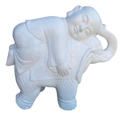 Figura Monje Sobre Elefante  White 48 Cm