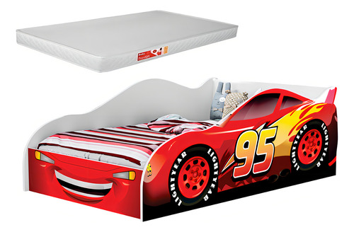 Mini Cama Carro Mcqueen Acompanha Colchão De Solteiro 188x88 - Lv Moveis