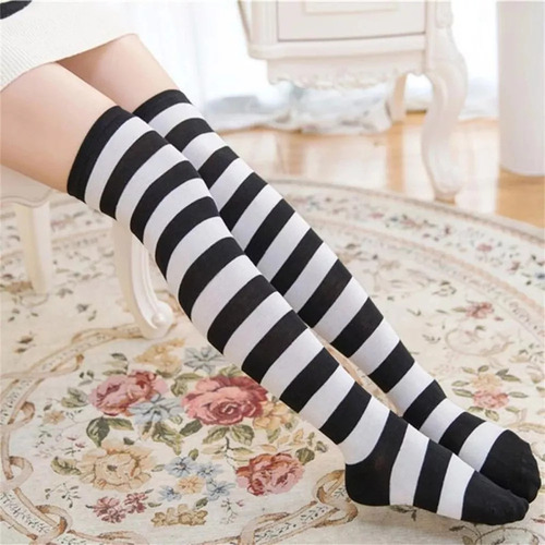 Calcetines A Rayas For Mujer, Hasta El Muslo, Medias Largas