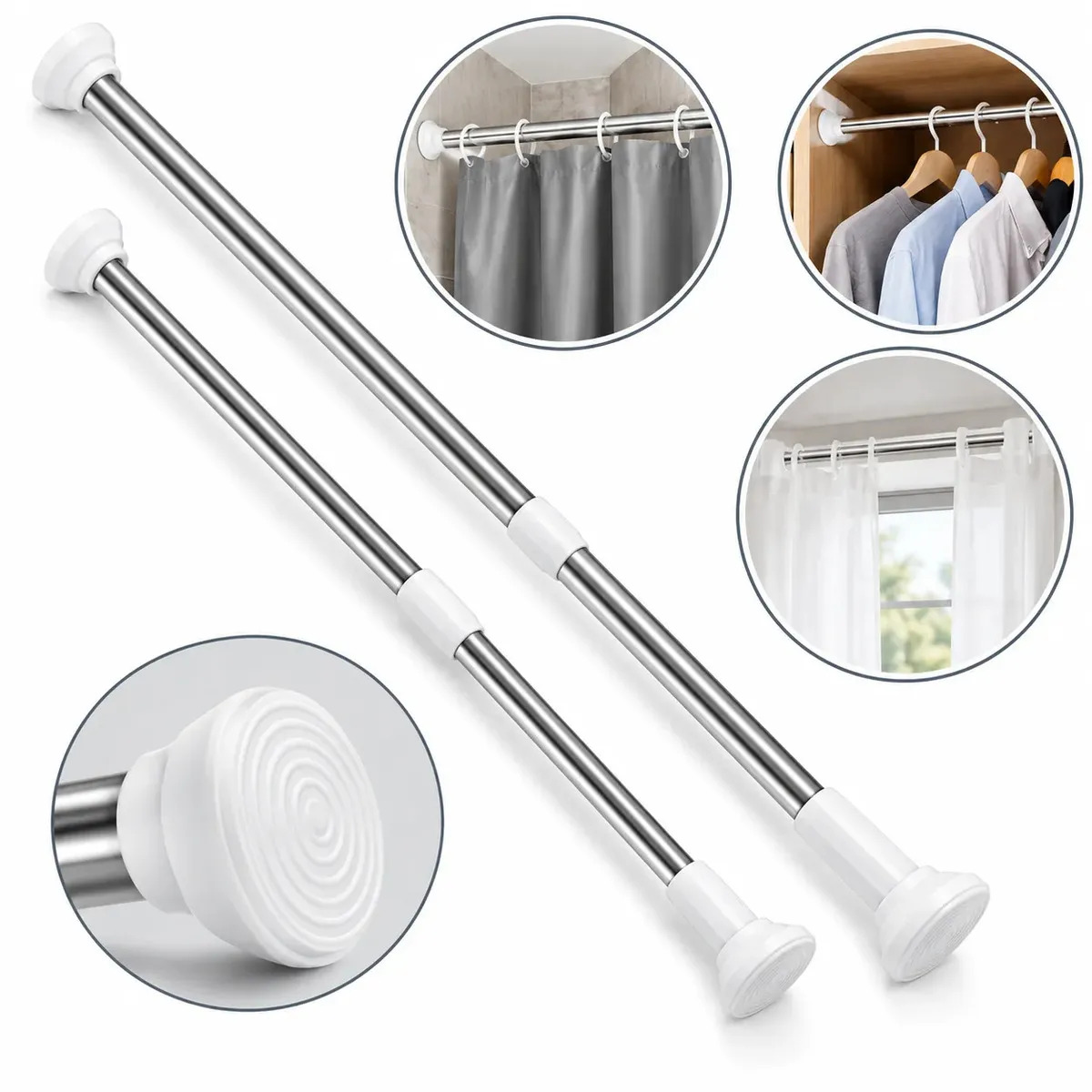 Varão Extensível Cortina Box Banheiro 70 a 120cm Ajustável Regulável Por Pressão Sem Furos Tubo Bastão Suporte Para Cortina Janela Armário Área de Serviço Casa