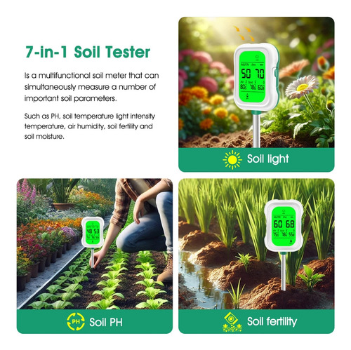 Medidor De Suelo 7 En 1 - Ph, Temperatura, Nutrientes Blanco