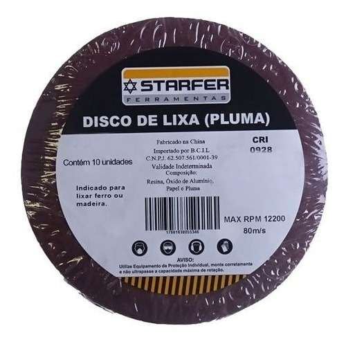 Kit 10 Un. Disco De Lixa Velcr Ferro 125mm Grão 120 Starfer