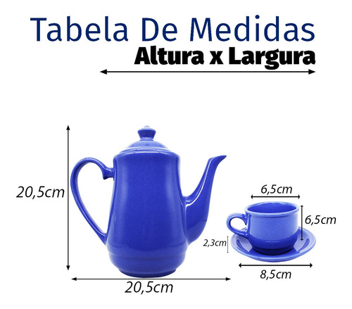 Imagem 3 de 7 de Jogo De Cha Em Ceramica Azul Cafe 12pçs Com Bule Pires