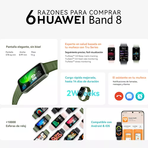 Smartwatch Huawei Band 8 1.47'' Batería Hasta 14 Días Rosa Diseño de la  correa Silicon