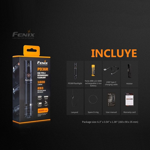 Linterna Tactica Led Fenix Pd36r Puerto Usb + Bateria