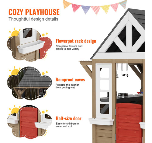 Casita De Juegos Madera Para Jardin Con Puerta Y Lavabo