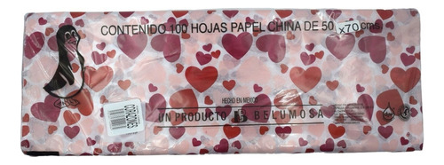 Papel China Decorado 50x70 Cm Cont. 100 Hojas Color corazones rojos