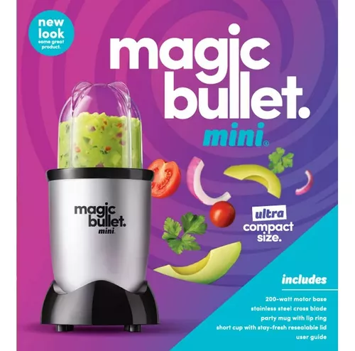 Magic Bullet Mini licuadora, juego de 7 piezas, 200 vatios con hoja  cruzada, color plateado