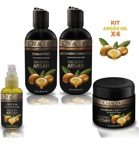 Kit X4 Argan Oil Shampoo + Acondicionador + Mascara + Serum