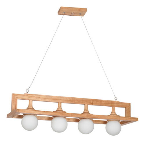 Colgante Lampara 4 Luces Madera Y Globos Opal E27 Led