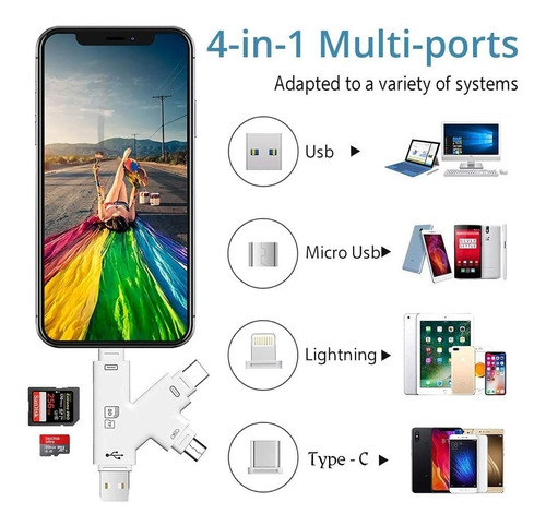 Imagen 4 de 9 de Lector Memoria Adaptador Lightning Usb C Otg Sd Micro Usb