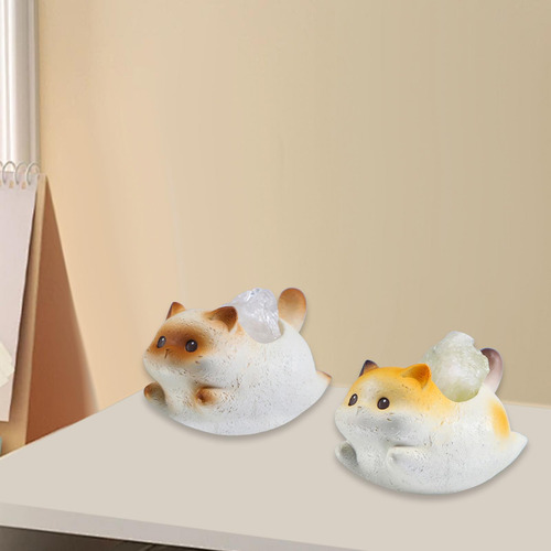 2 Minifiguras De Gato, Estatua De Gato Marrón Y Amarillo
