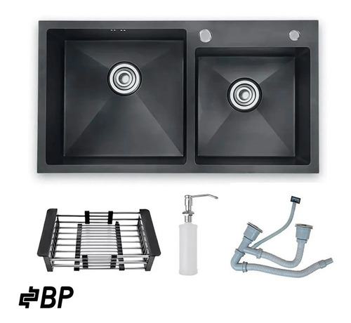 Fregadero Bp De 2 Pozos 82 Cm Acero Inox Con Dispensador