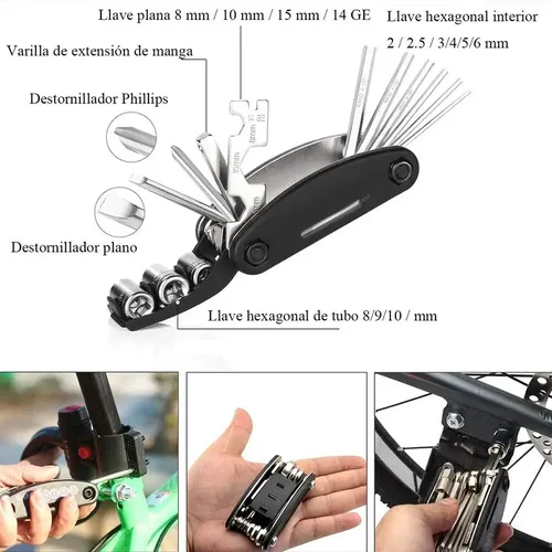 Kit Completo De Reparación De Bicicletas Con Multiherramienta 16 En 1, Bomba Y Parches - Ideal Para MTB Y Carretera