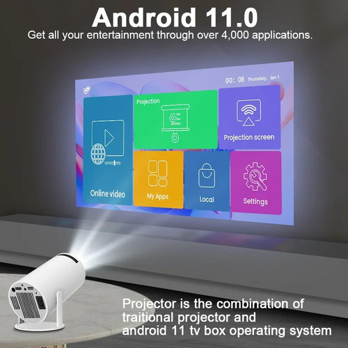 Proyector Hy300 Wifi Hd 200ansi Android 11 Blanco 110v/220v