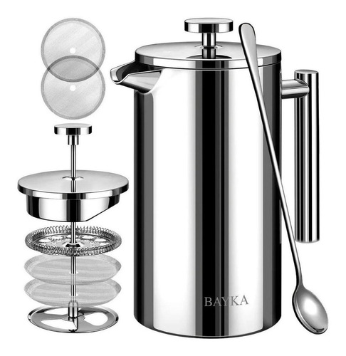 Cafetera Bayka French Press manual silver prensa francesa