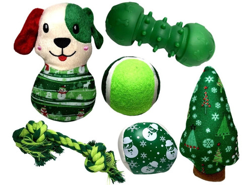 Kit 6 Brinquedos Cães Pet Acessórios Natal Pelúcia Verde