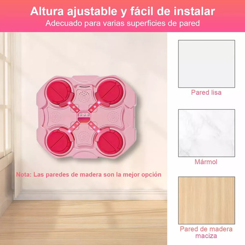 Máquina De Boxeo Musical En Paredes Para Adultos Y Niños,con Función Bluetooth, Con Un Par De Guantes,rosa
