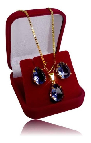 Colar E Brinco Gota Esmeralda/verde/turmalina/zirconia