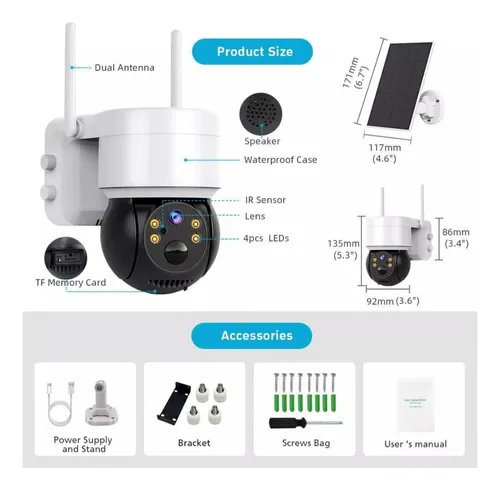 Cámara Solar Para Exteriores Ip 1080 Inalámbrica 360 Blanco