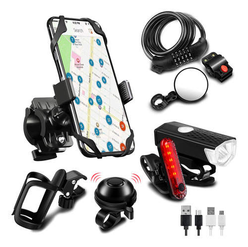 Accesorio Bicicleta Sodpe Juego Lampara Recargabl Usb Taza