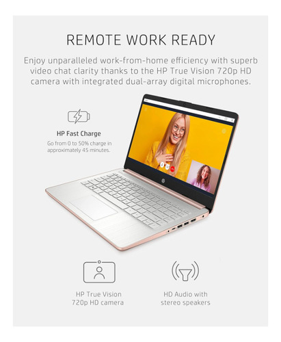 HP Stream Laptop 14" 16GB Intel Celeron N4120 Windows 11S Color Rosa Metálico