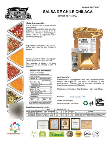 Salsa Chile Chilaca Deshidratada En Polvo De 60g, 100% Nat