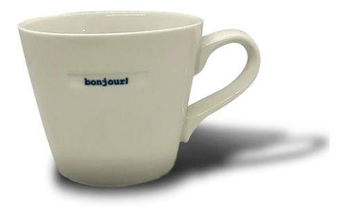 Set X2 Tazas Porcelana Blancas Diseño Bonjour Mug Cafe 350ml