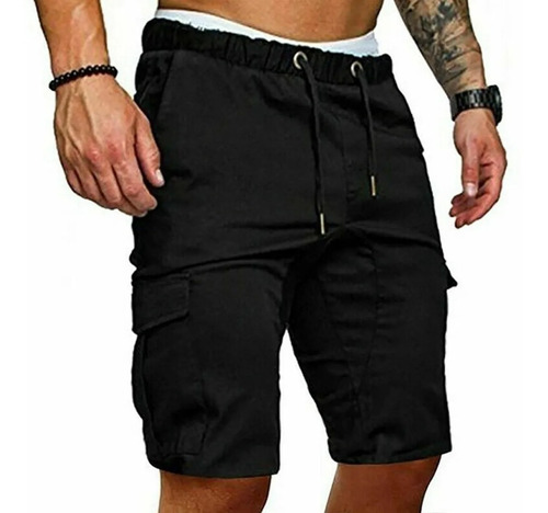 Imagen 4 de 8 de Bermuda Cargo Hombre Short Corto Jogger Gabardina Elastizada