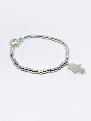 Pulsera De Acero Con Baño De Plata Y Dije Hamsa 