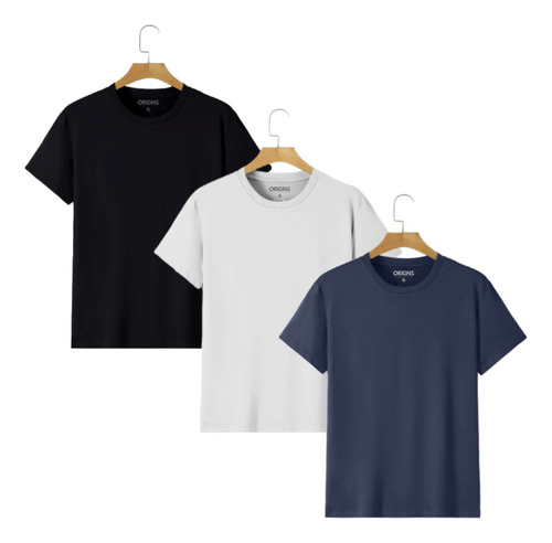 Kit 3 Camisetas Básicas Masculinas Slim Algodão 30.1 Origns