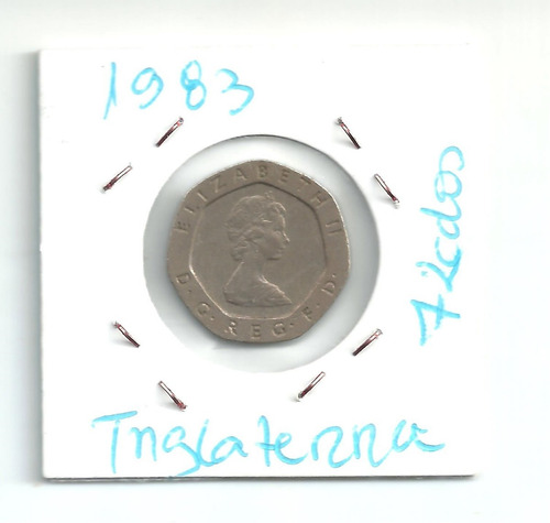 Inglaterra 1 Moeda Antiga 20 Pence 1983 Poligonal 7 Lado Sob (Usado)